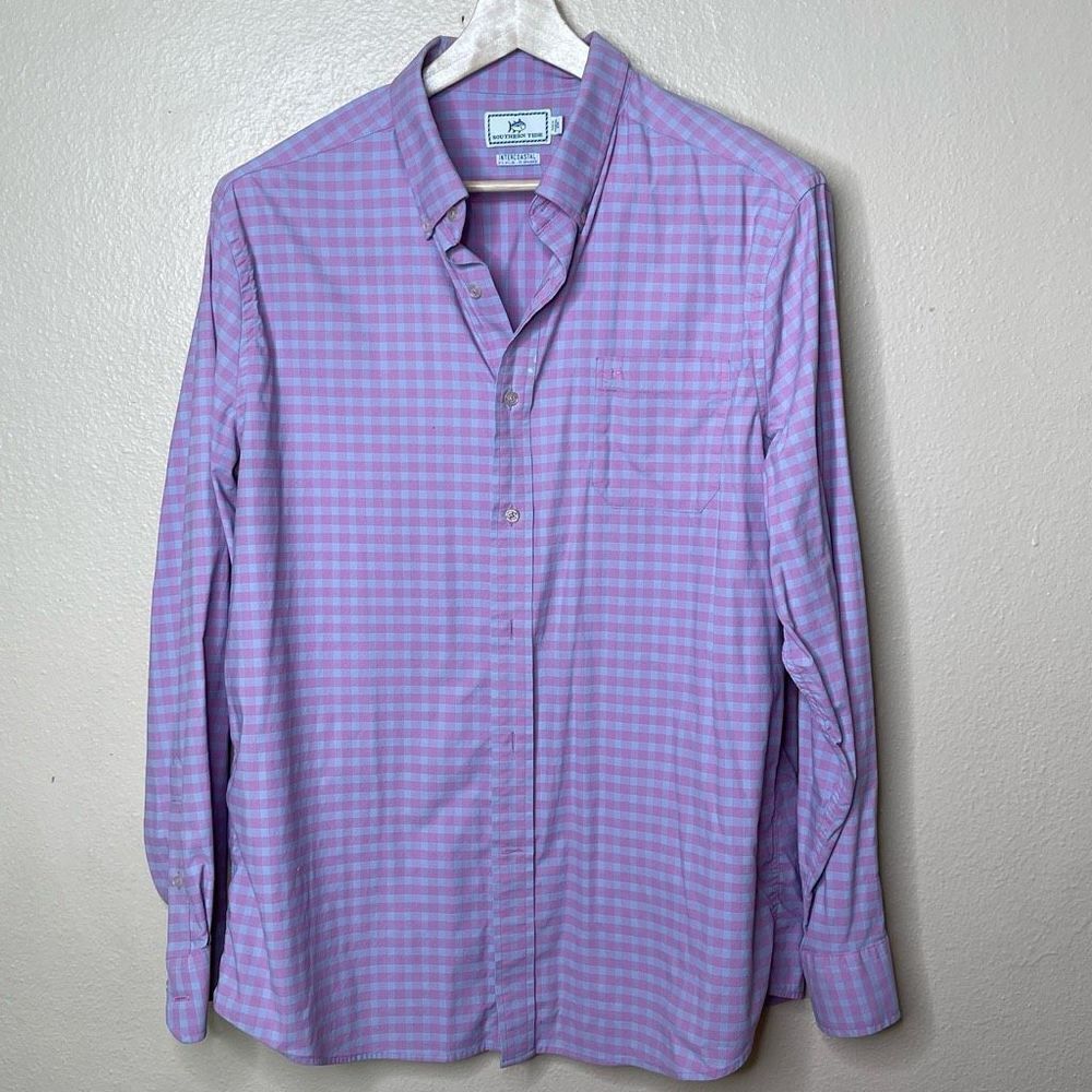 Southern Tide Shirt Men's Large Plaid Button Up Long Sleeve Pocket Casual